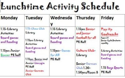 Lunchtime activities schedule